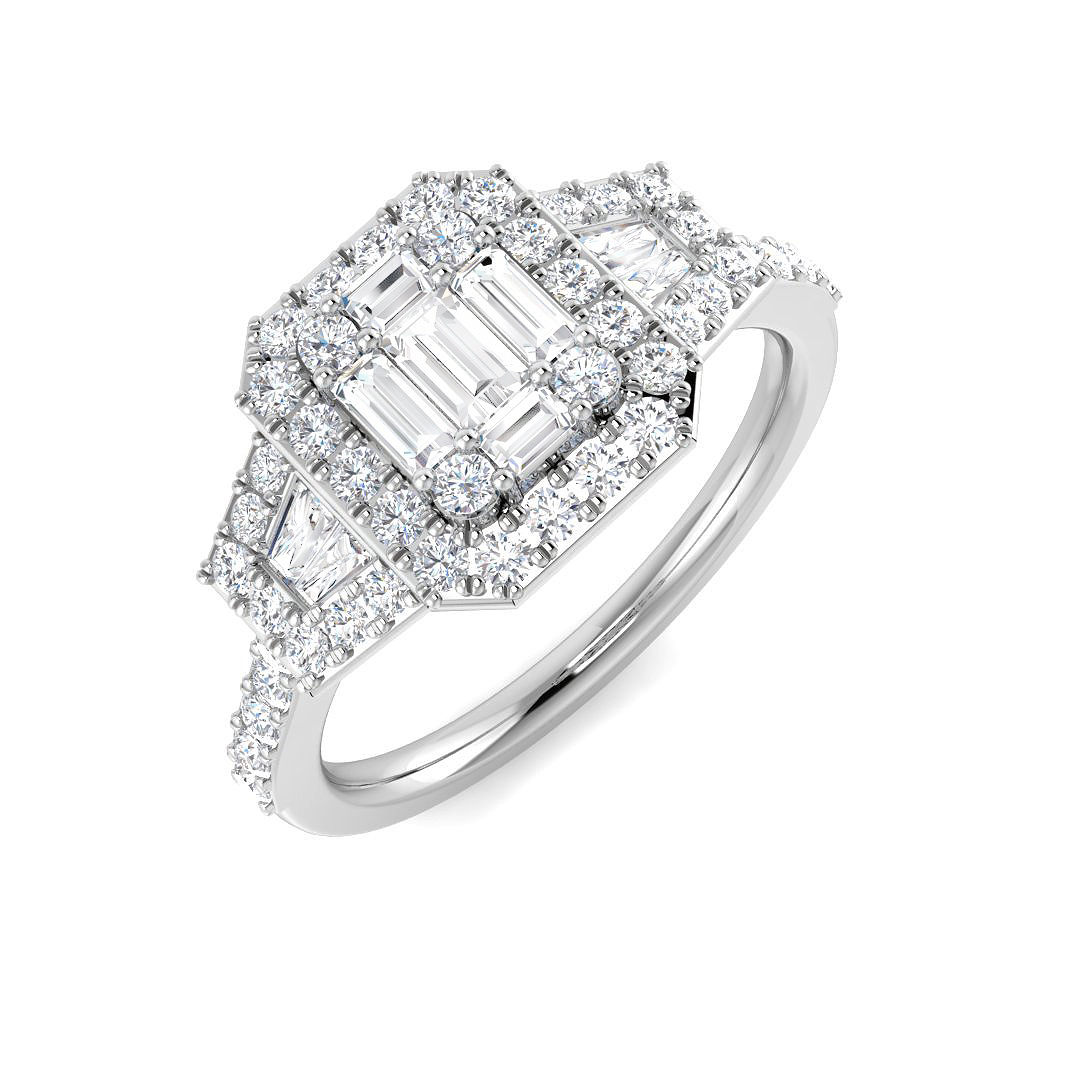 0.83ct Natural Diamond Baguette & Brilliant Ring in 9K White Gold