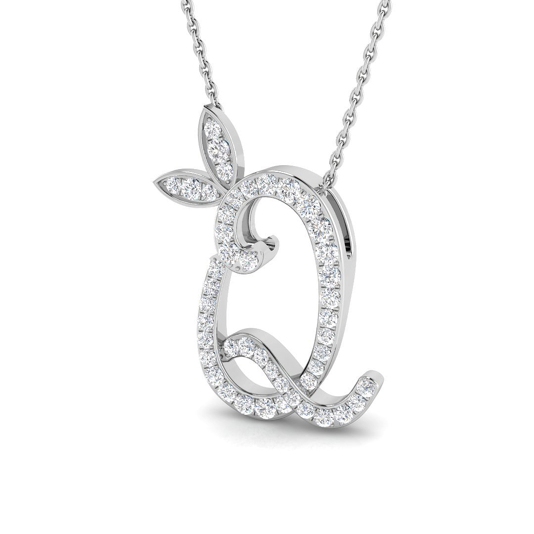 0.35ct Natural Diamond Initials Pendant in 9K White Gold