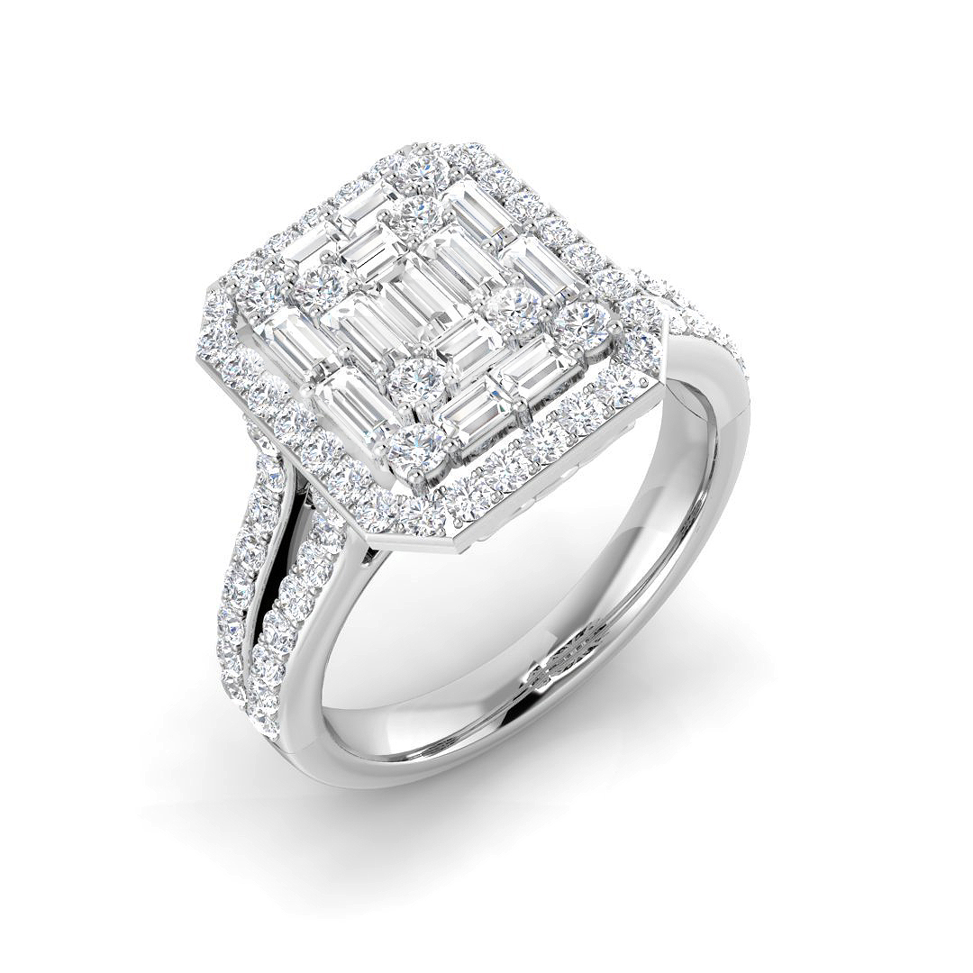 1.41ct Natural Diamond Baguette & Brilliant Ring in 9K White Gold