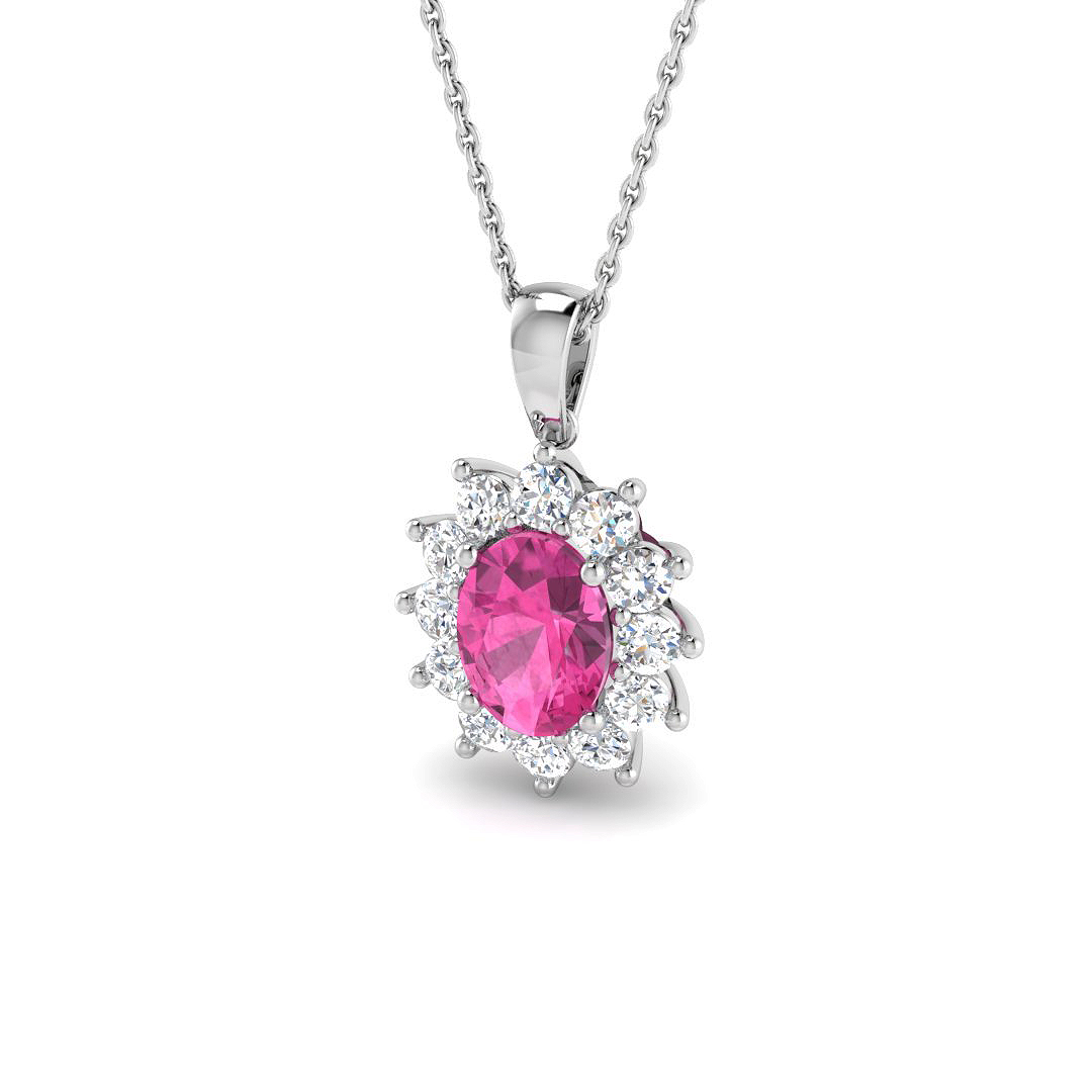 2.29ct Lab-Grown Diamond Pink Sapphire Pendant in 9K White Gold