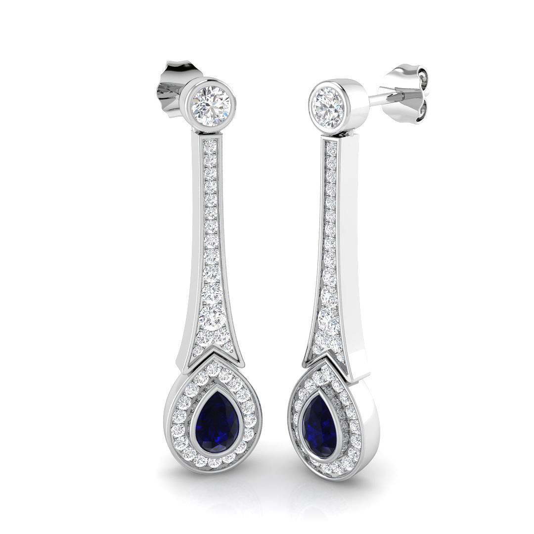 Blue Sapphire Earrings in 18K White Gold