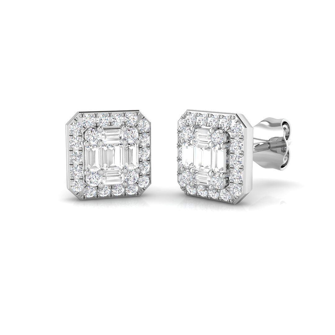 0.52ct Natural Diamond Baguette & Brilliant Earrings in 9K White Gold
