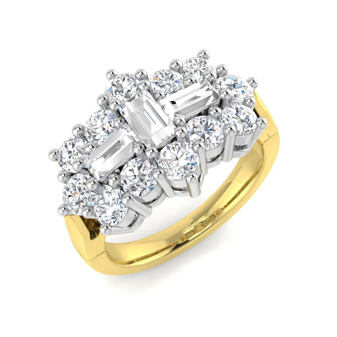 2.00ct Natural Diamond Baguette & Brilliant Ring in 9K Yellow Gold