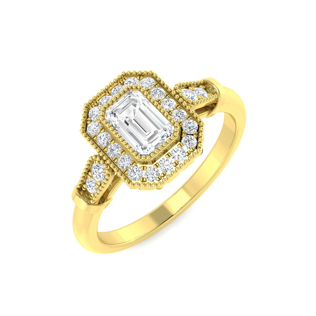 0.86ct Lab-Grown Diamond Halo Ring in 9K Yellow Gold