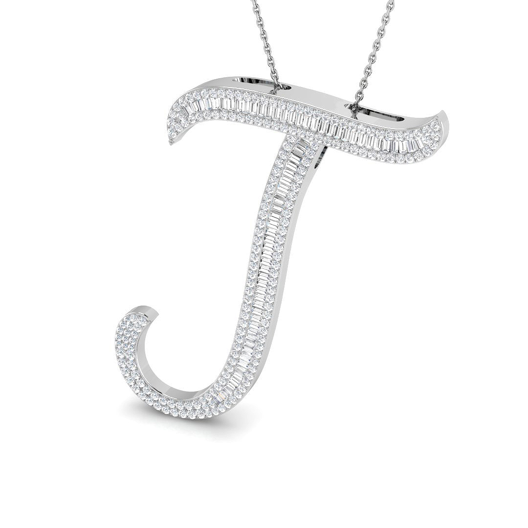 1.24ct Natural Diamond Initials Pendant in 9K White Gold