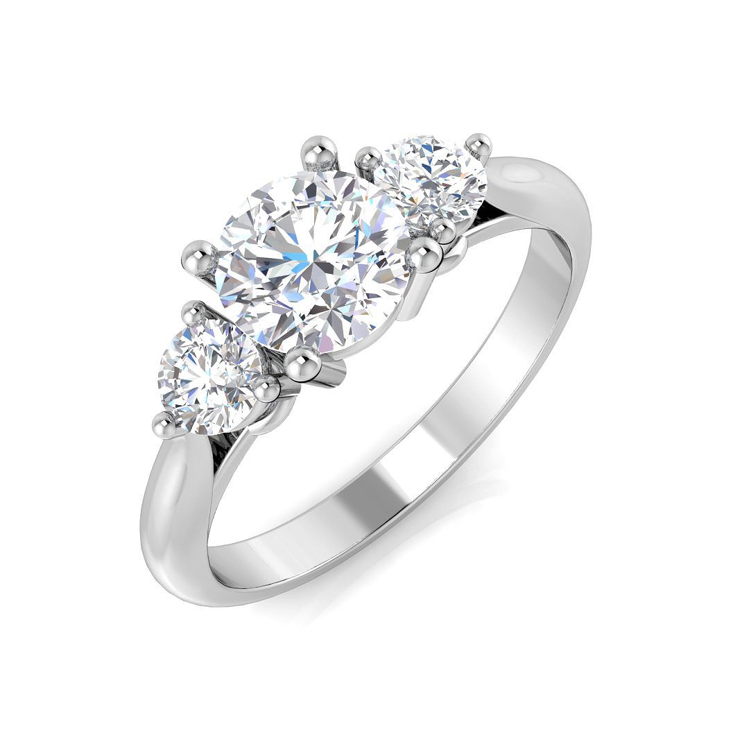 0.48ct Natural Diamond 3 Stone Ring in 18K White Gold