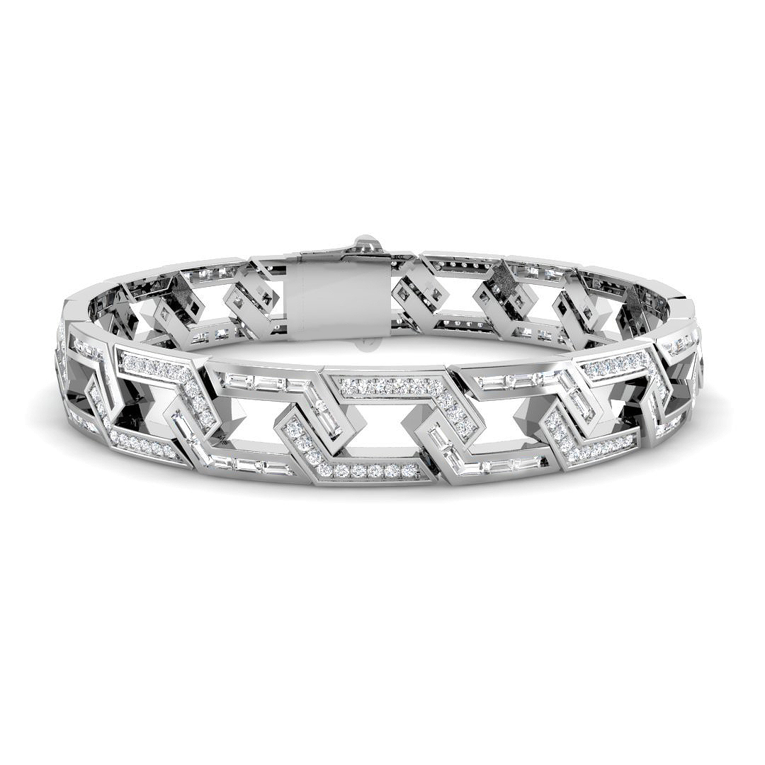 3.22ct Natural Diamond Baguette & Brilliant Bracelet in 9K White Gold