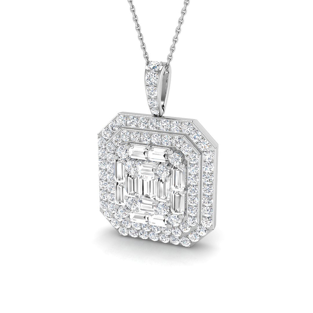 3.09ct Natural Diamond Baguette & Brilliant Pendant in 18K White Gold
