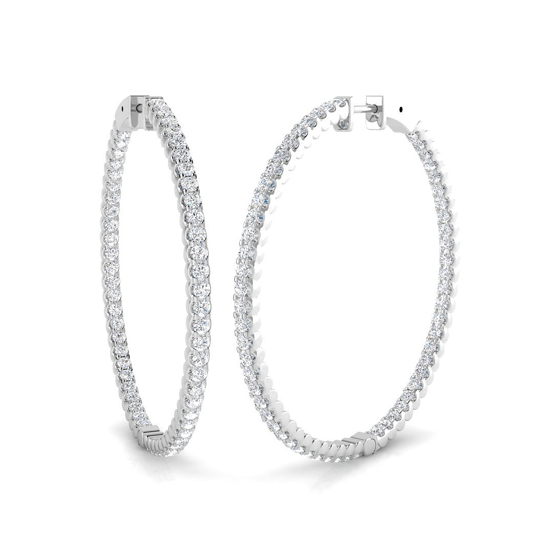 3.00ct Natural Diamond Hoops Earrings in 18K White Gold