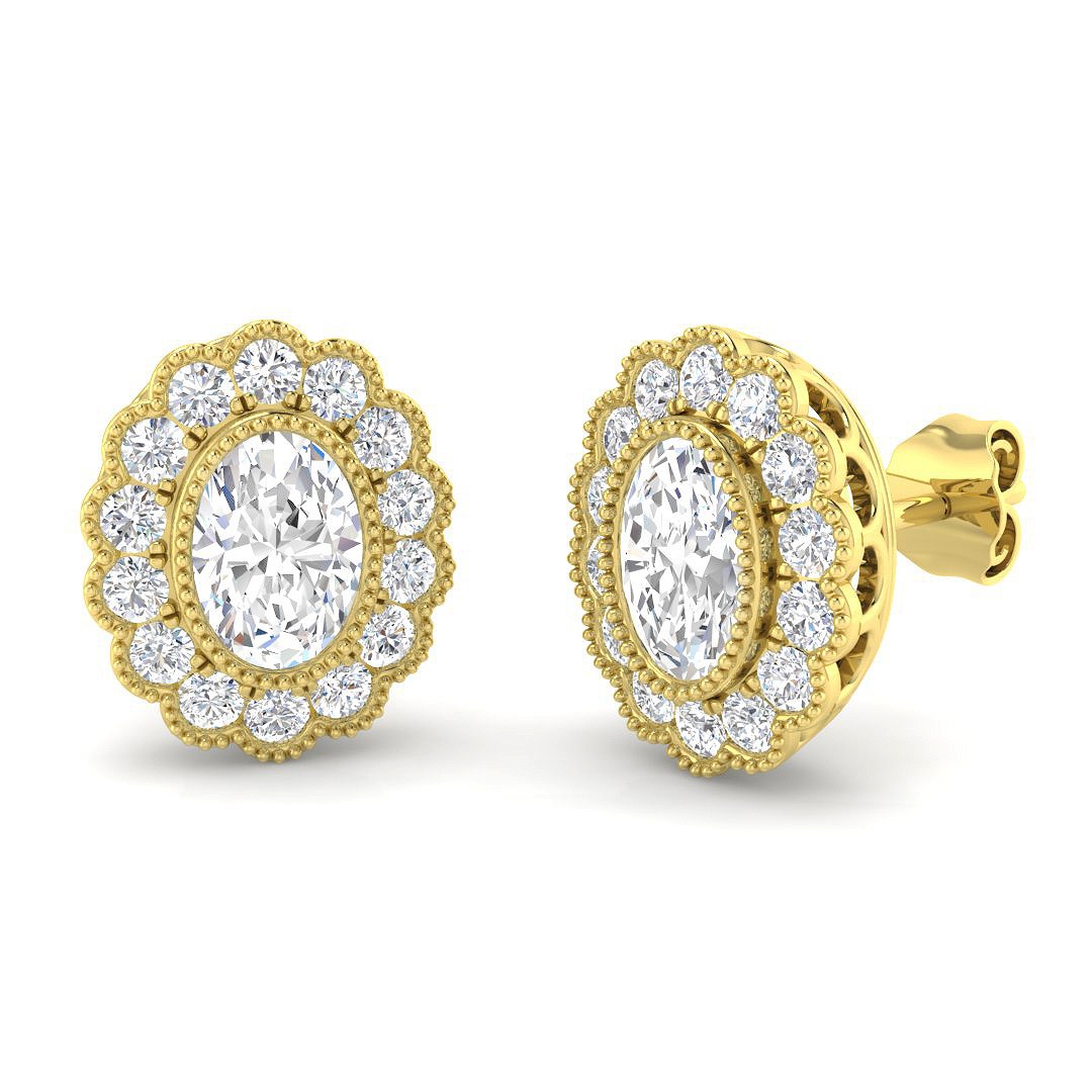 2.11ct Lab-Grown Diamond Vintage Earrings in 9K Yellow Gold
