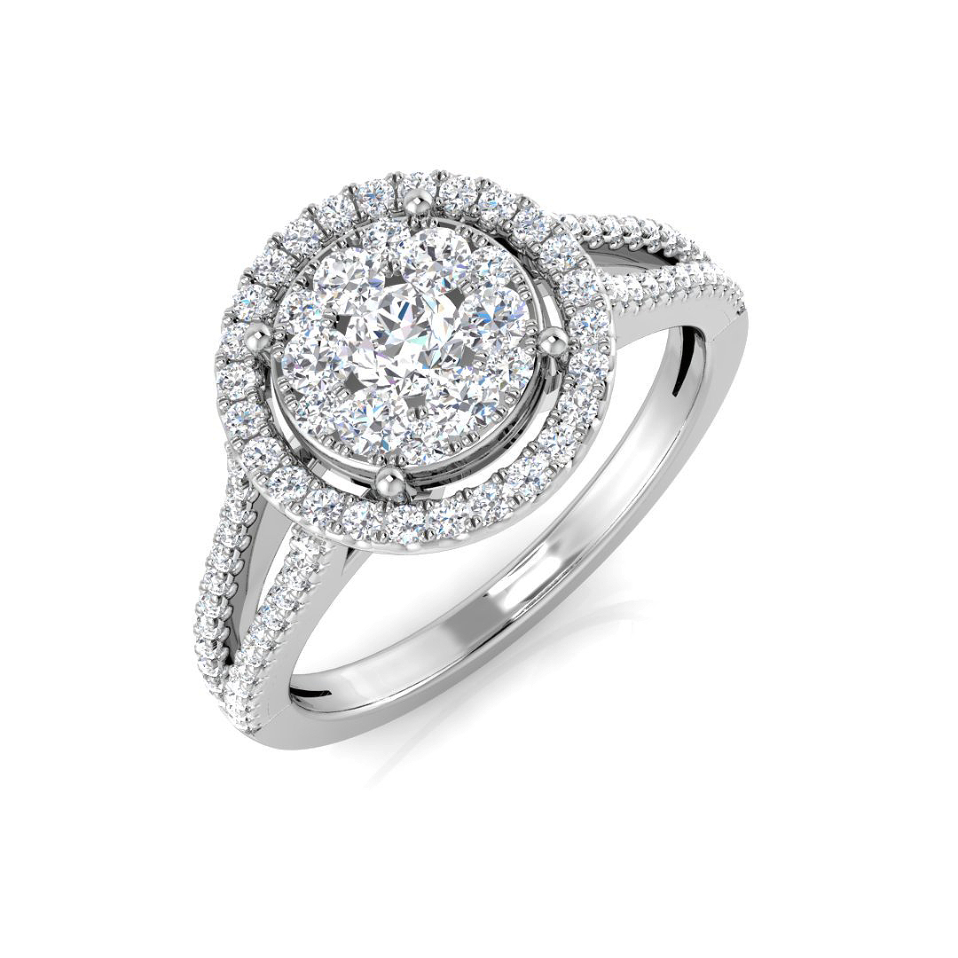 0.62ct Natural Diamond Cluster Ring in 9K White Gold