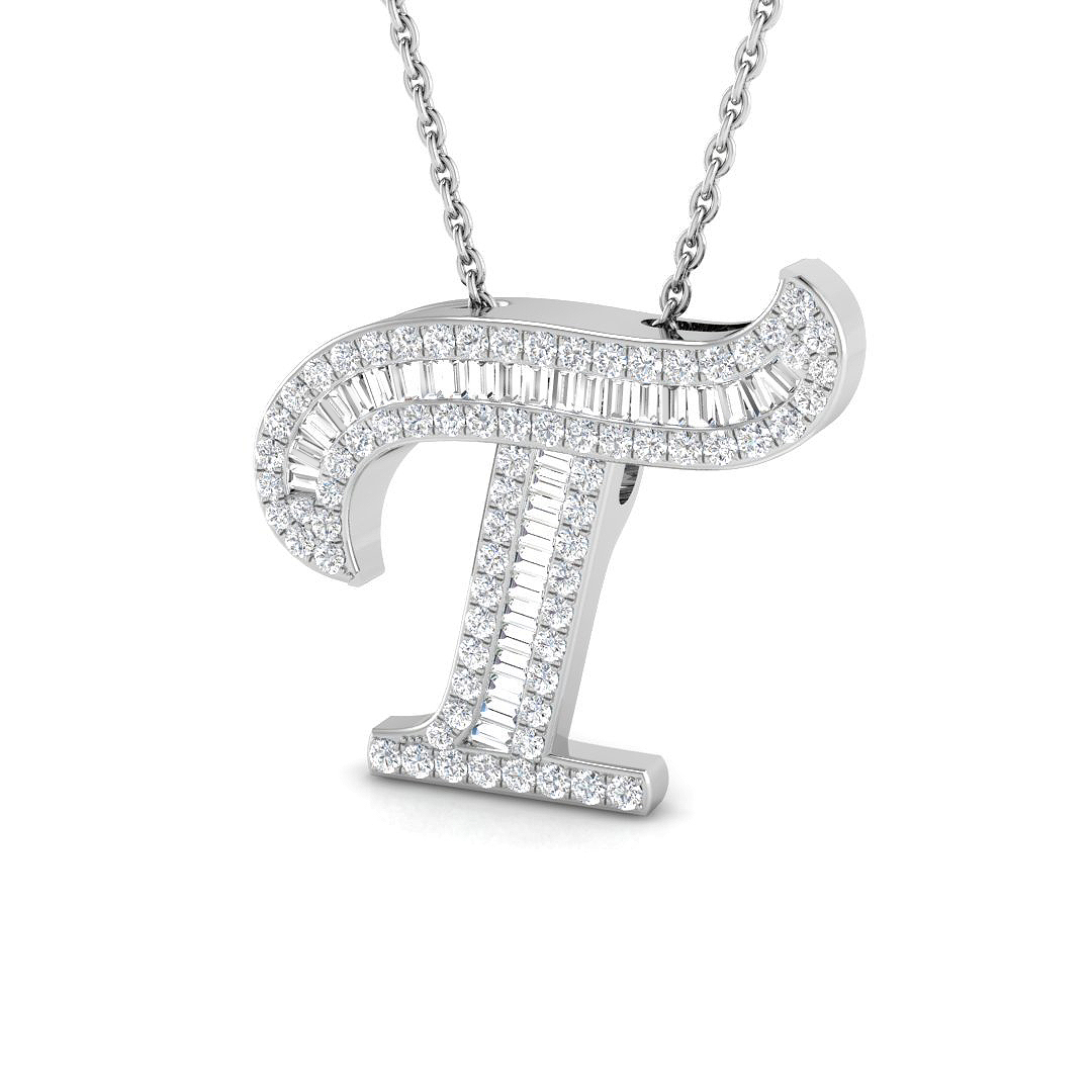 0.48ct Natural Diamond Initials Pendant in 9K White Gold