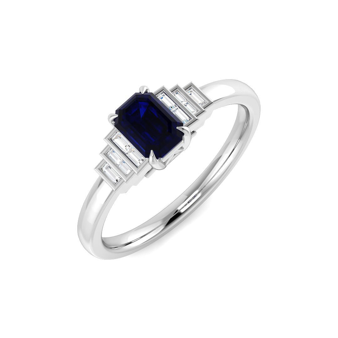 Blue Sapphire Ring in 9K White Gold