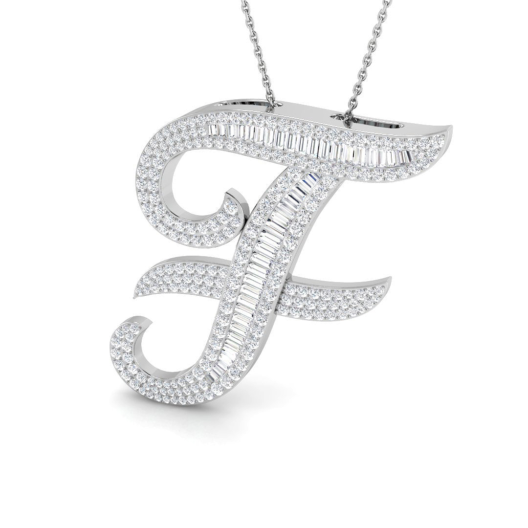 2.22ct Natural Diamond Initials Pendant in 9K White Gold