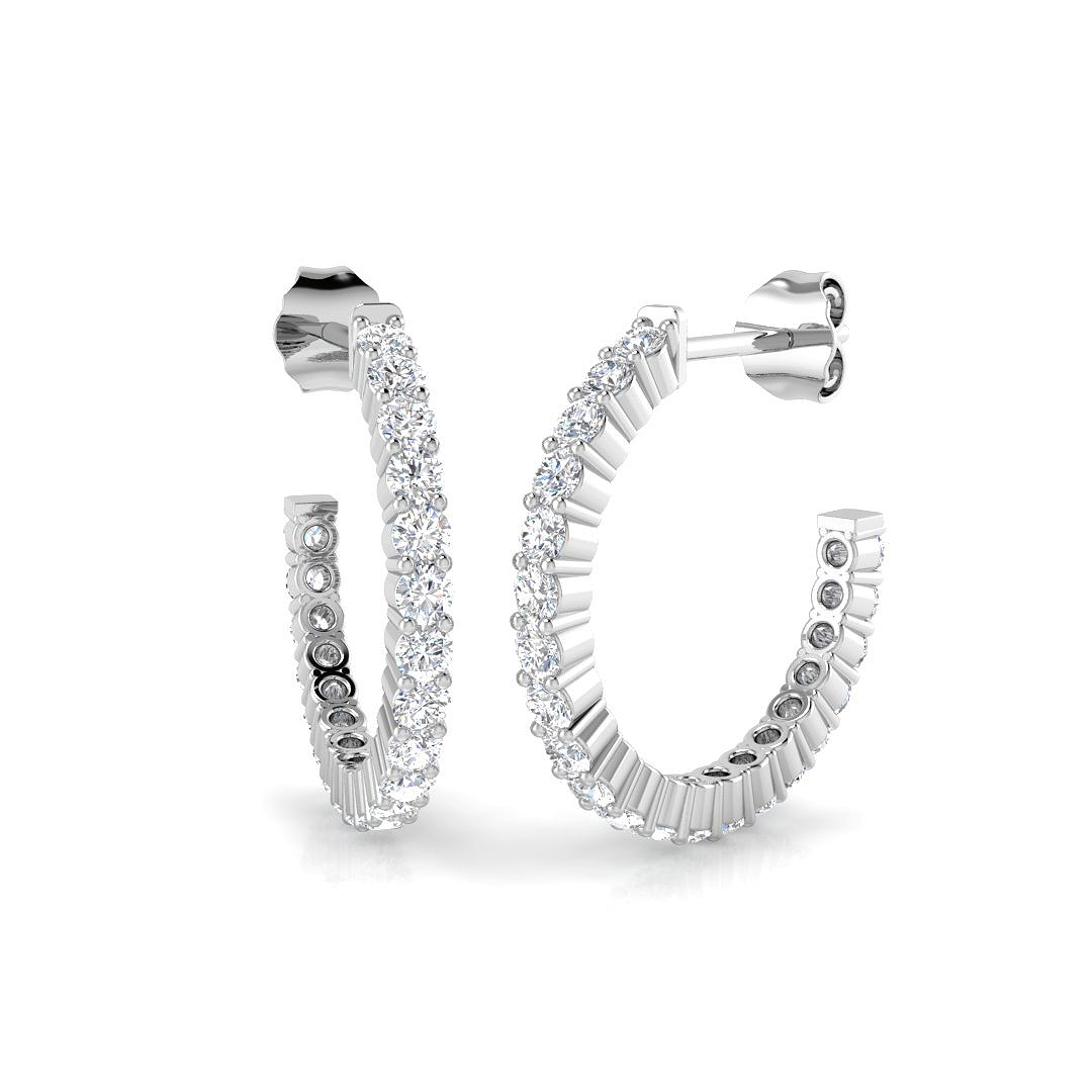 1.08ct Natural Diamond Hoops Earrings in 18K White Gold