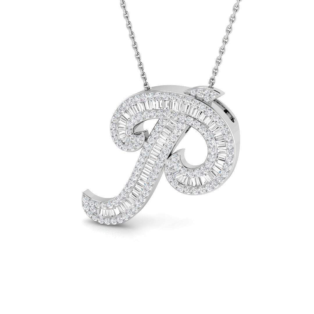 0.90ct Natural Diamond Initials Pendant in 9K White Gold