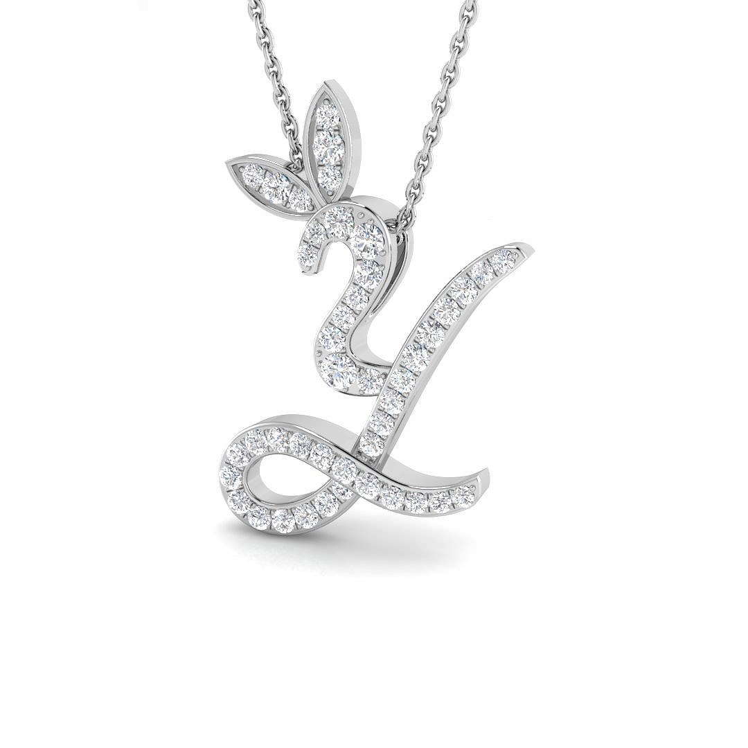 0.31ct Natural Diamond Initials Pendant in 9K White Gold