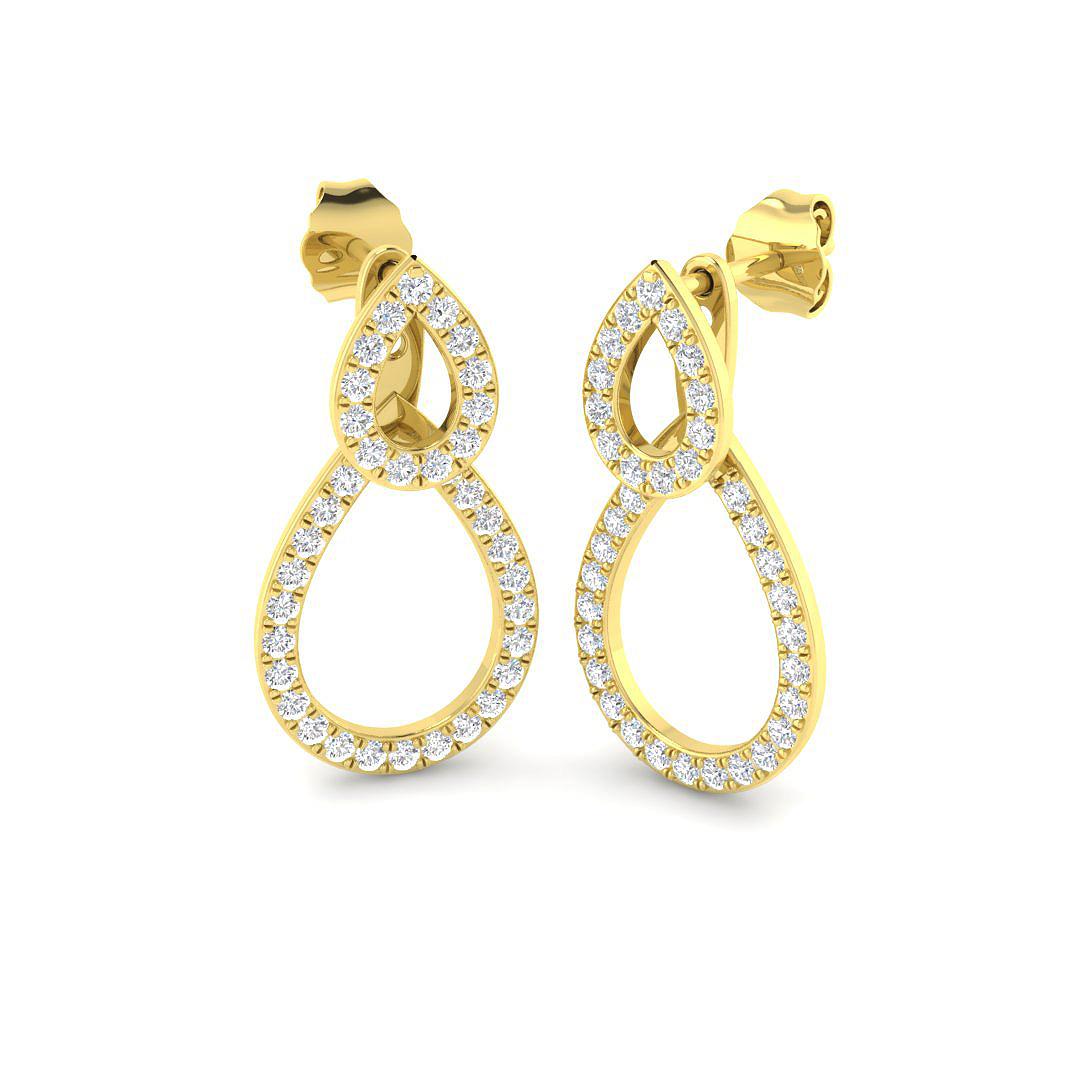 0.76ct Natural Diamond Drop & Trilogy Earrings in 9K Yellow Gold