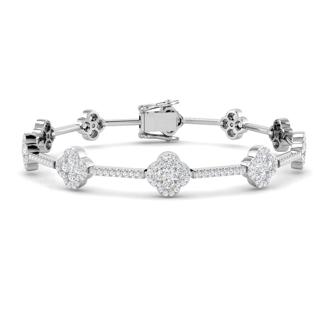 2.72ct Natural Diamond Clover Bracelet in 18K White Gold