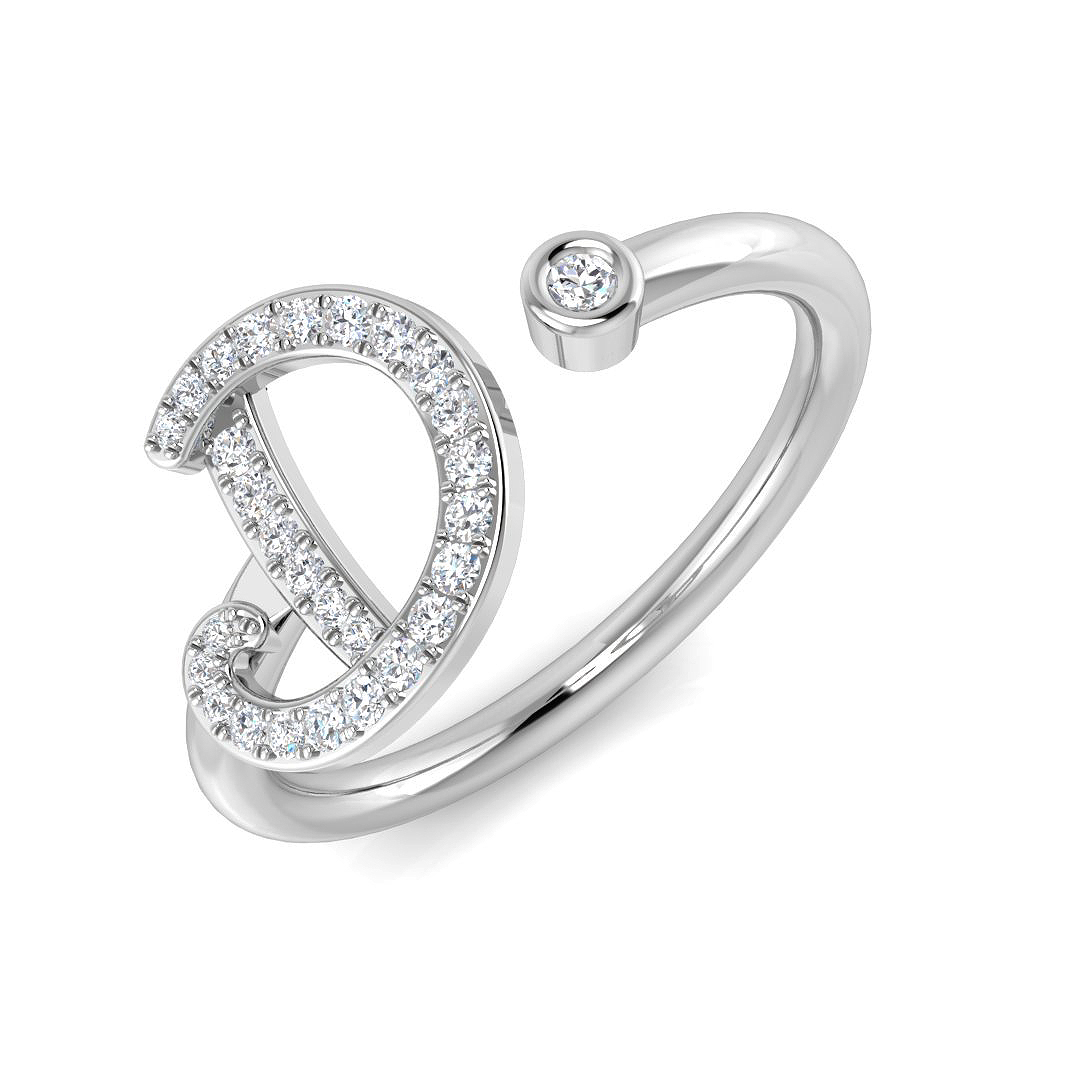 0.14ct Natural Diamond Initials Ring in 9K White Gold