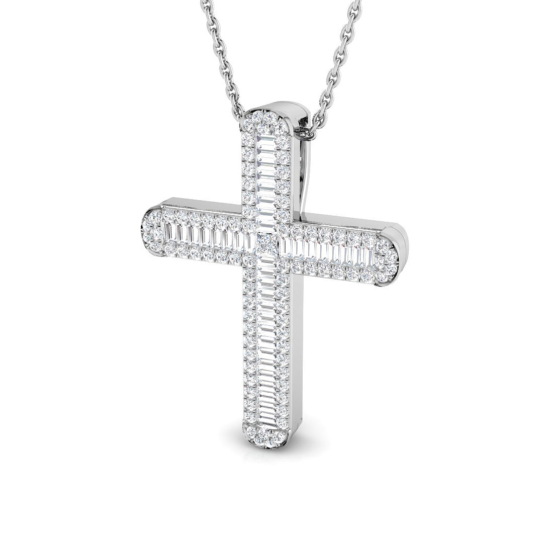 0.57ct Natural Diamond Cross Cross Pendant in 9K White Gold