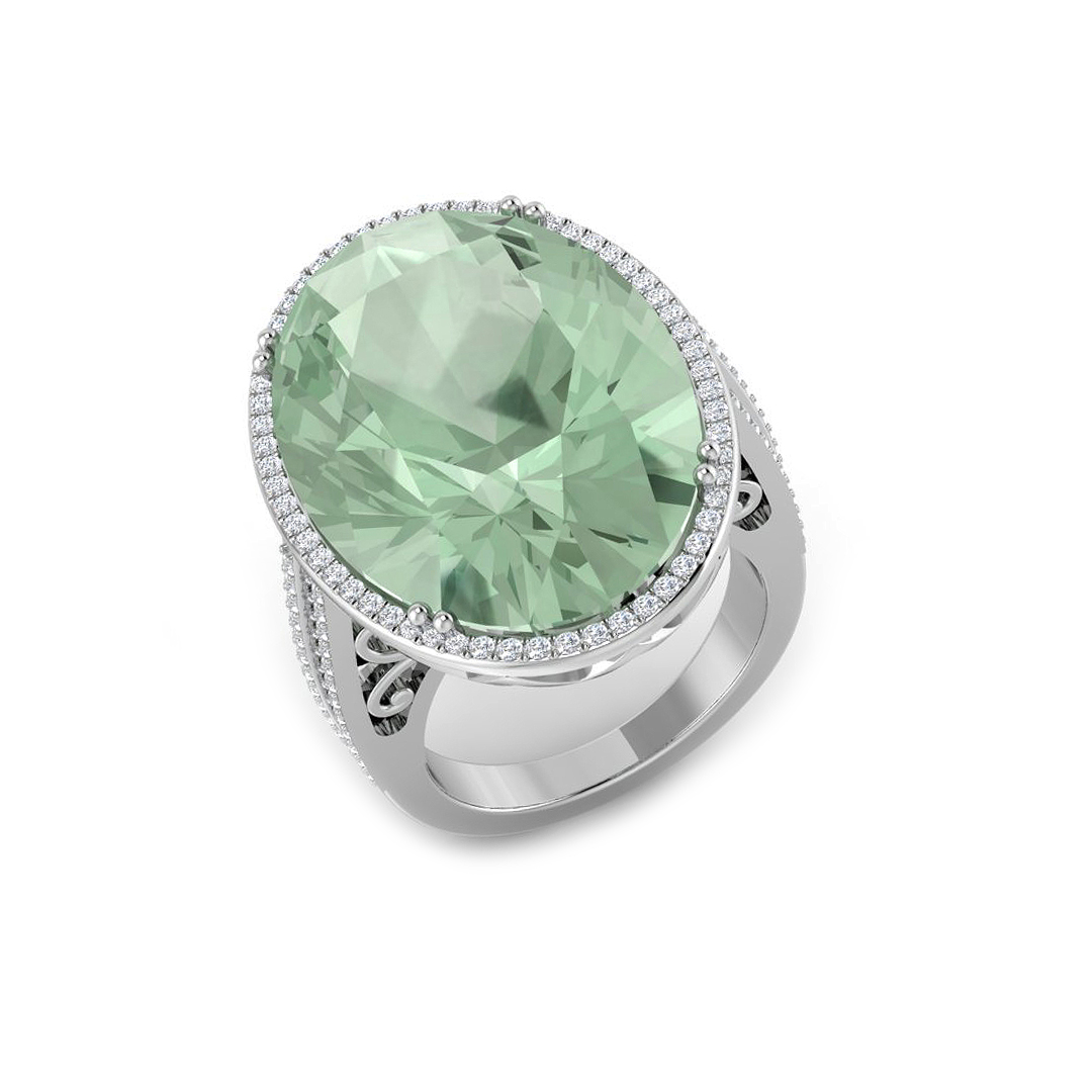 Green Amethyst Ring in 9K White Gold