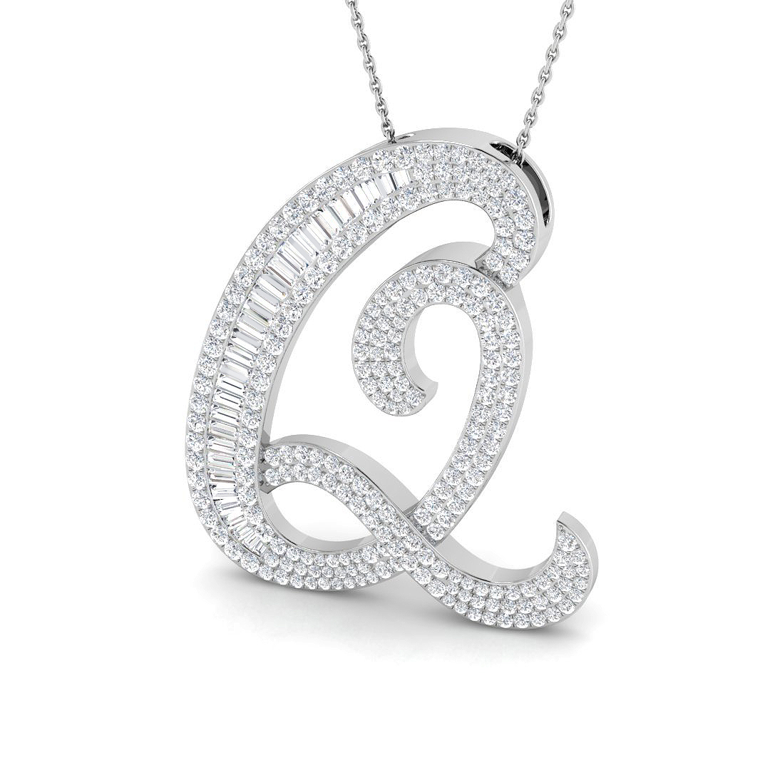 2.70ct Natural Diamond Initials Pendant in 9K White Gold