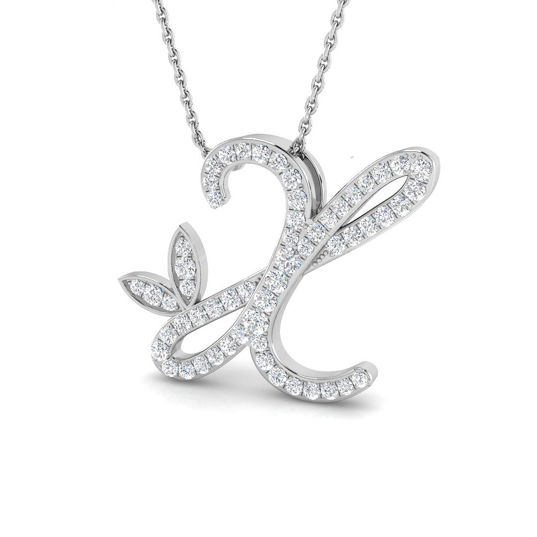 0.39ct Natural Diamond Initials Pendant in 9K White Gold