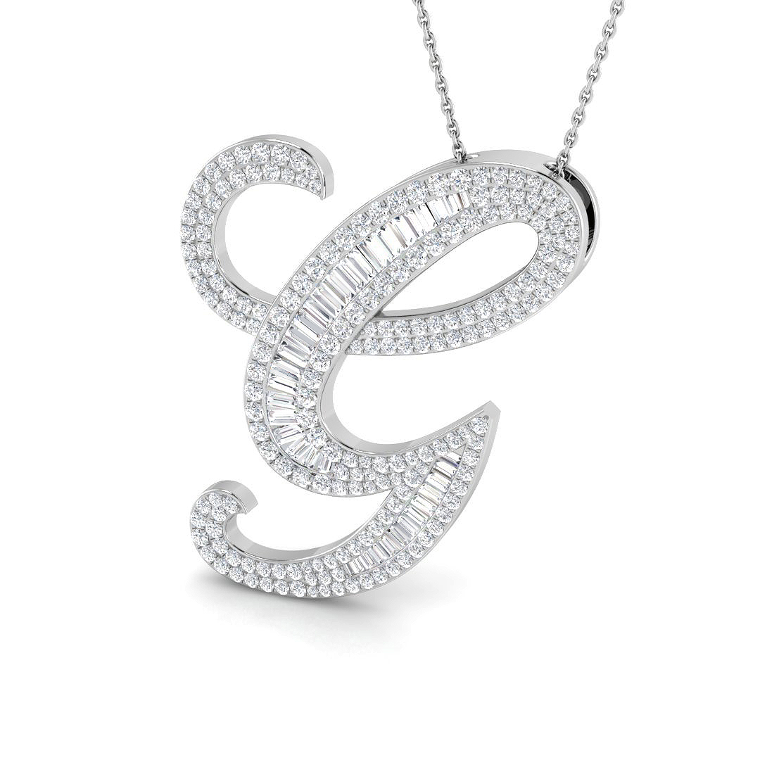 2.18ct Natural Diamond Initials Pendant in 9K White Gold
