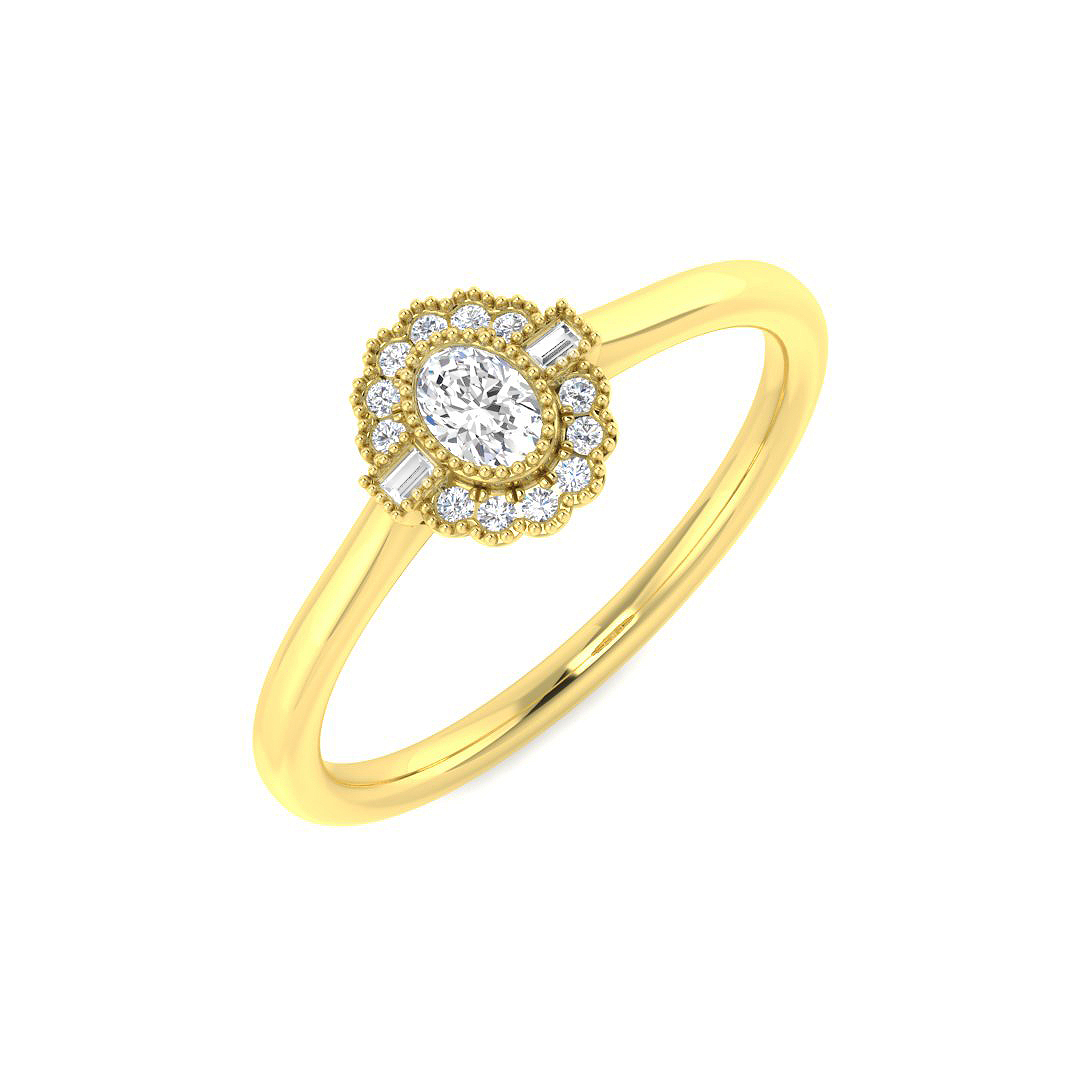 0.19ct Natural Diamond Halo Ring in 9K Yellow Gold