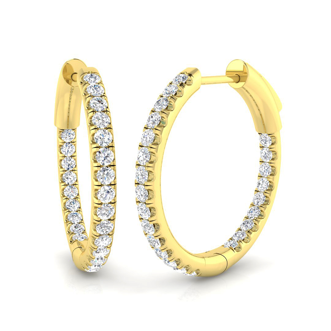 0.45ct Natural Diamond Hoops Earrings in 18K Yellow Gold