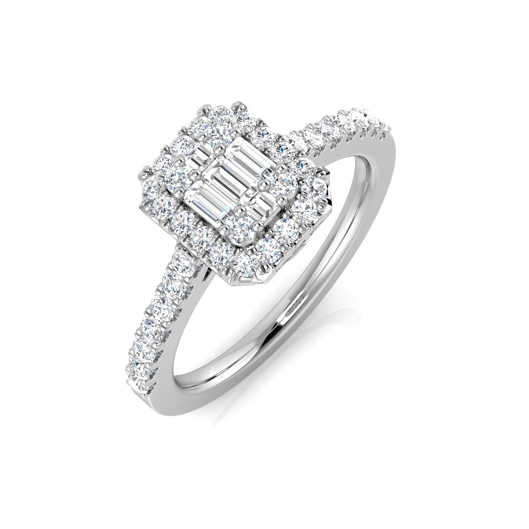 0.50ct Natural Diamond Baguette & Brilliant Ring in 9K White Gold
