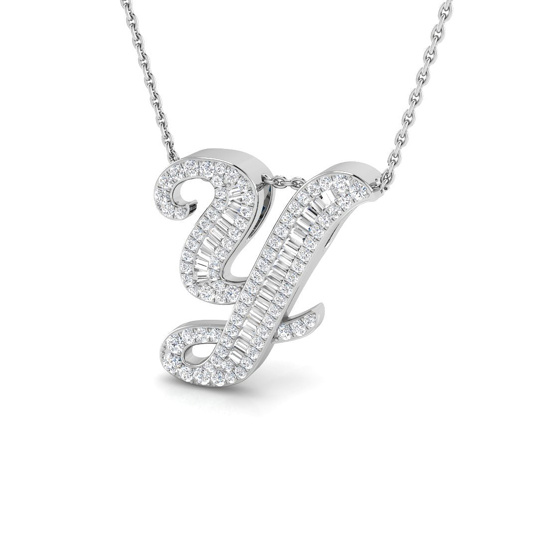 0.48ct Natural Diamond Initials Pendant in 9K White Gold