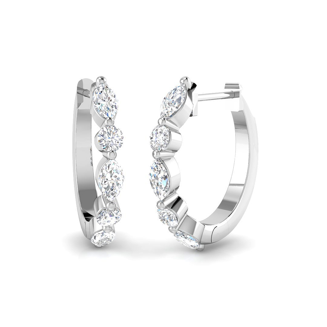 0.61ct Natural Diamond Hoops Earrings in 18K White Gold