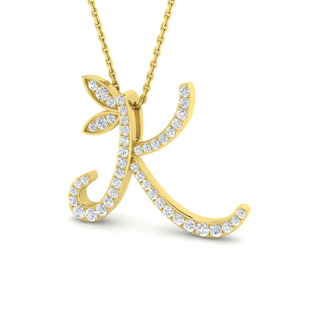 0.31ct Natural Diamond Initials Pendant in 9K Yellow Gold