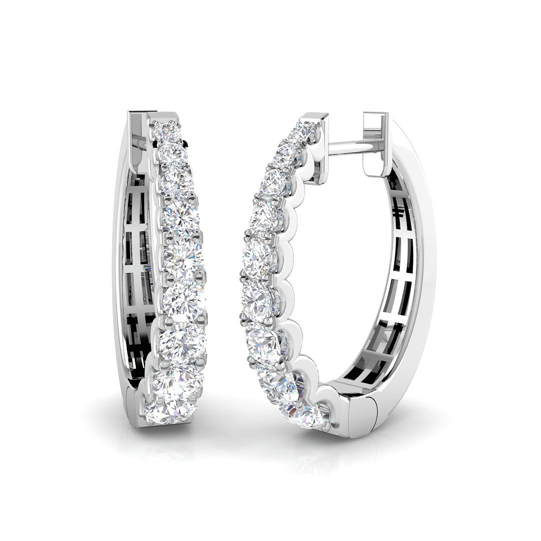 0.85ct Natural Diamond Hoops Earrings in 18K White Gold