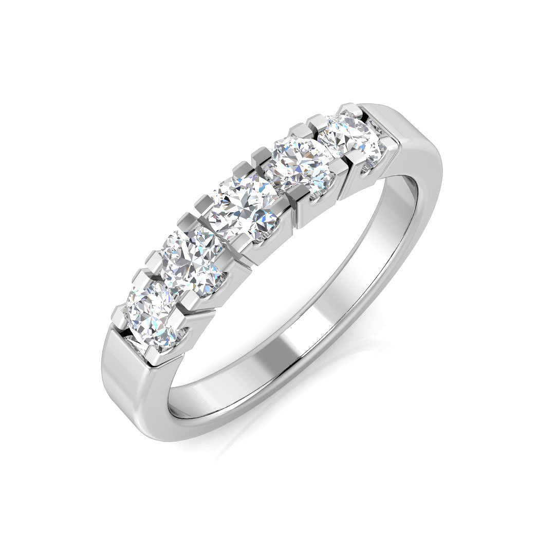0.49ct Natural Diamond 5 Stone Ring in 18K White Gold