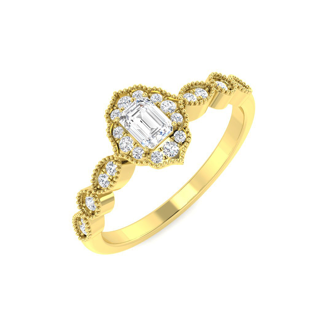 0.38ct Natural Diamond Halo Ring in 9K Yellow Gold