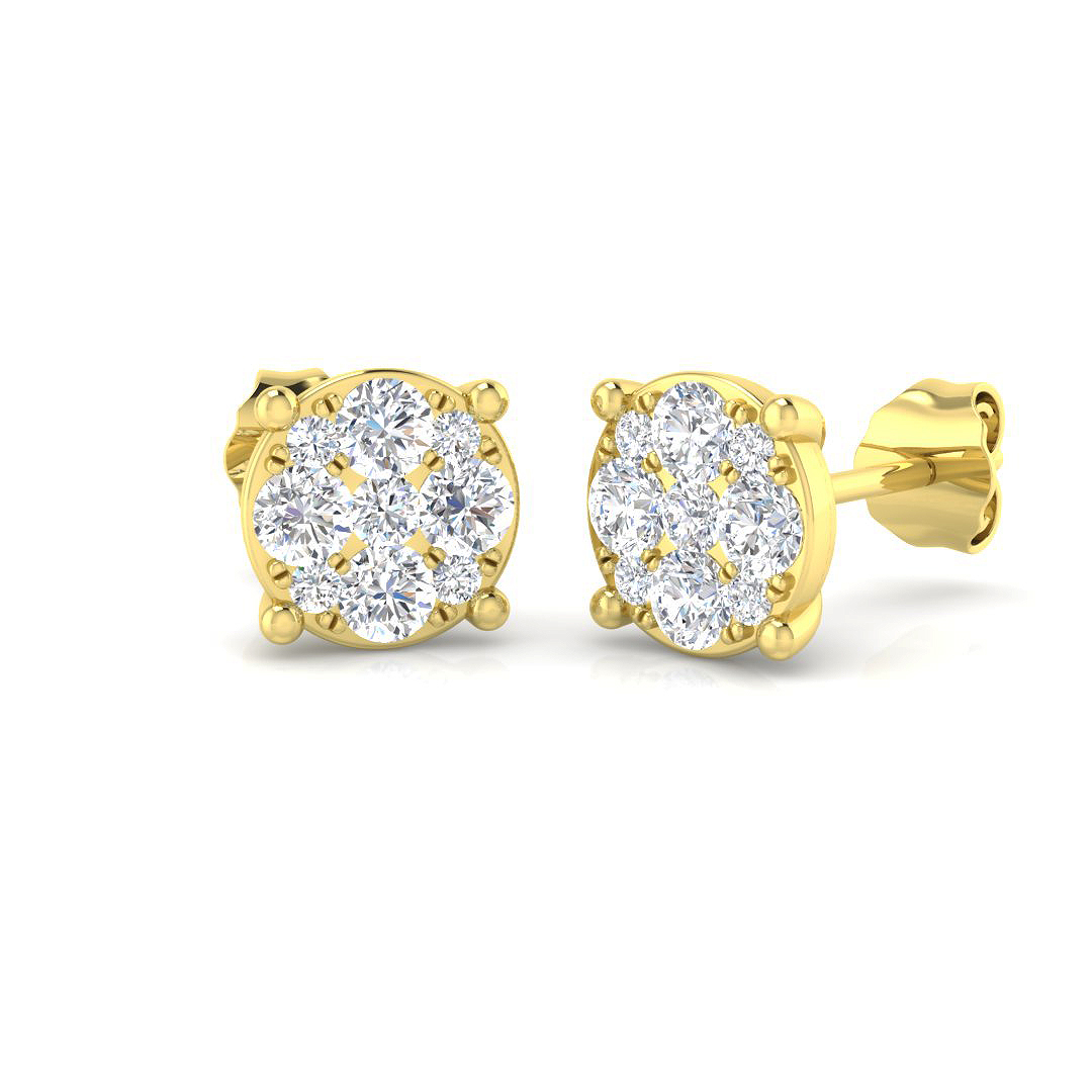 0.72ct Natural Diamond Cluster Earrings in 9K Yellow Gold