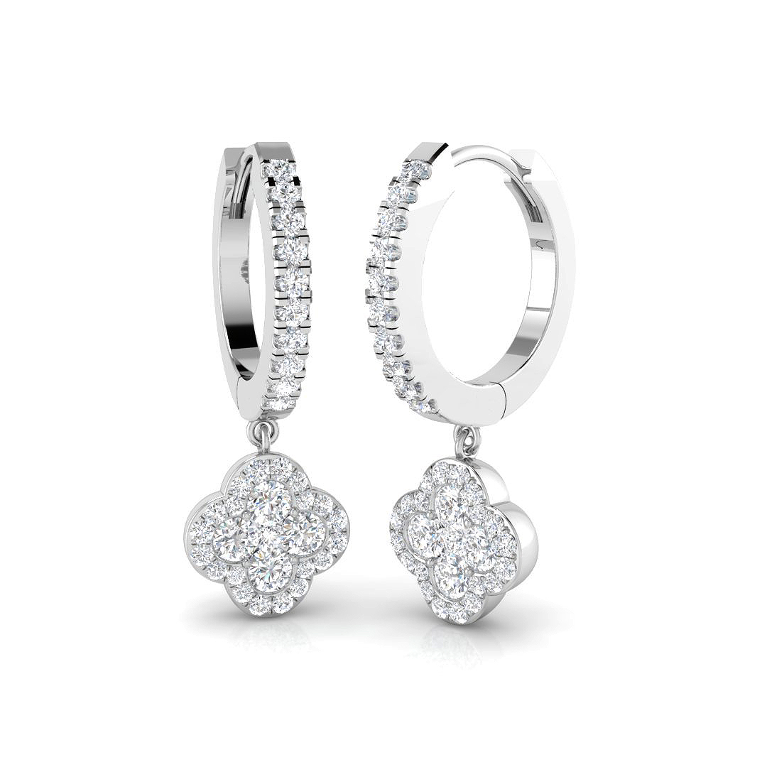 0.82ct Natural Diamond Clover Earrings in 18K White Gold