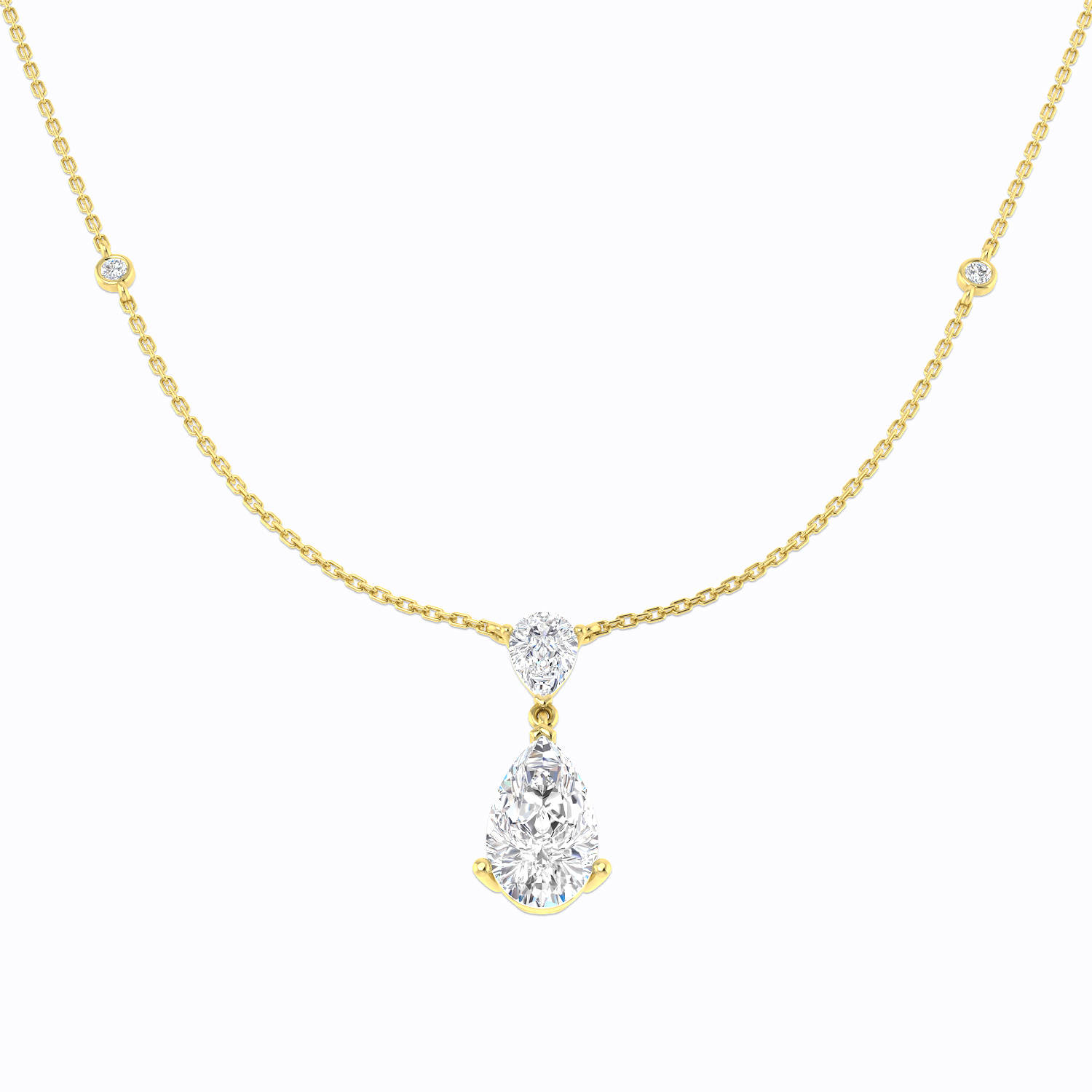 4.00ct Lab-Grown Diamond Drop & Trilogy Necklace in 9K Yellow Gold