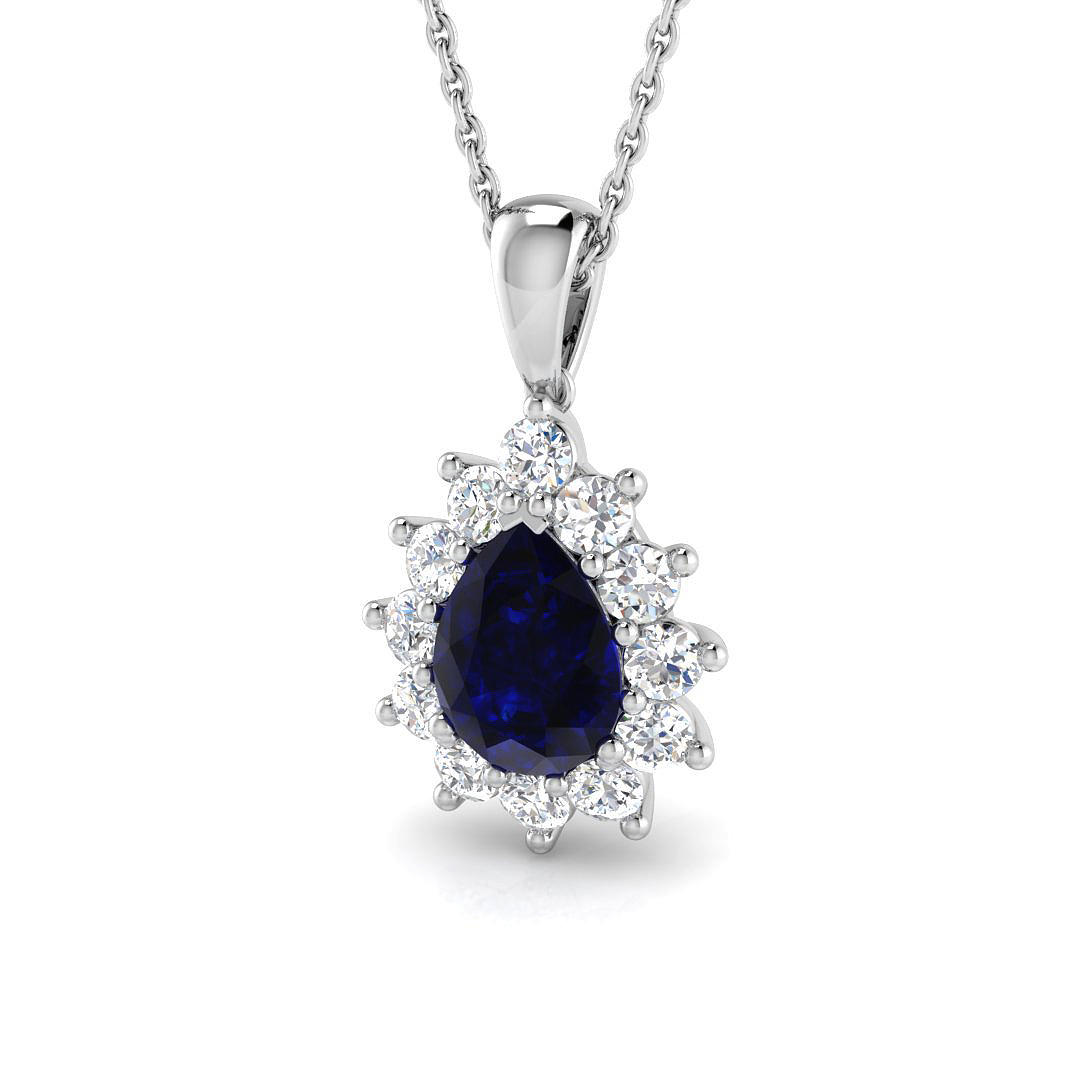 Blue Sapphire Pendant in 18K White Gold