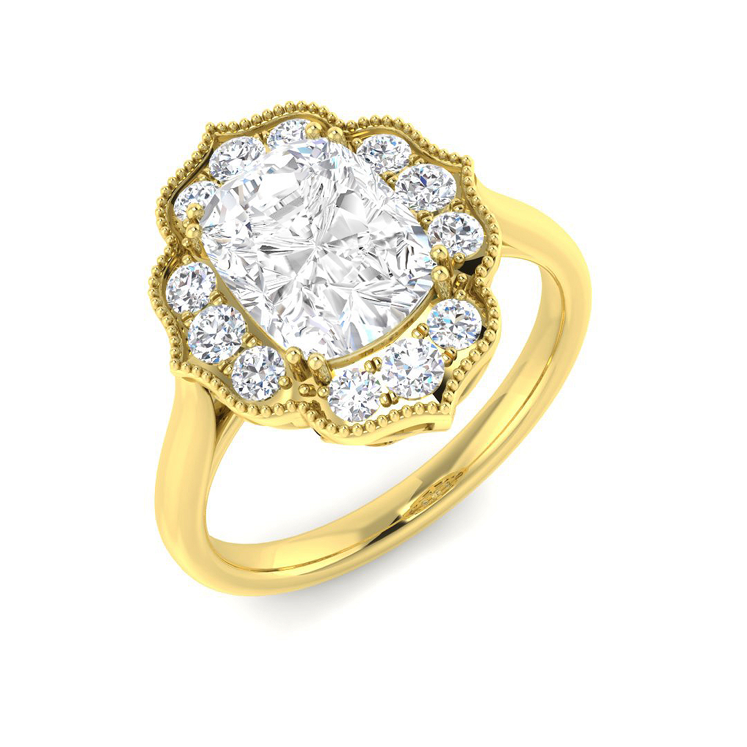 2.42ct Lab-Grown Diamond Halo Ring in 9K Yellow Gold