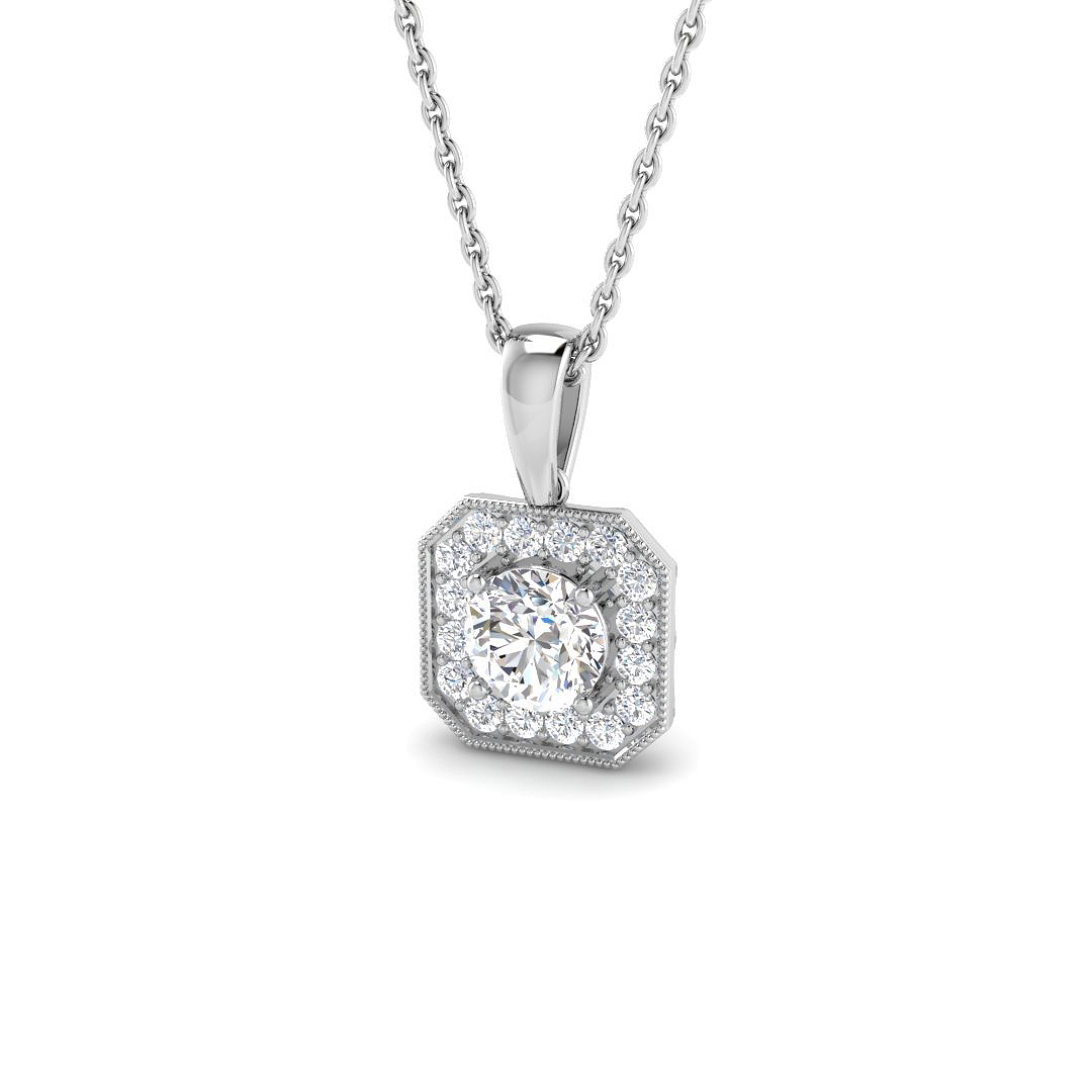 0.65ct Lab-Grown Diamond Halo Pendant in 9K White Gold