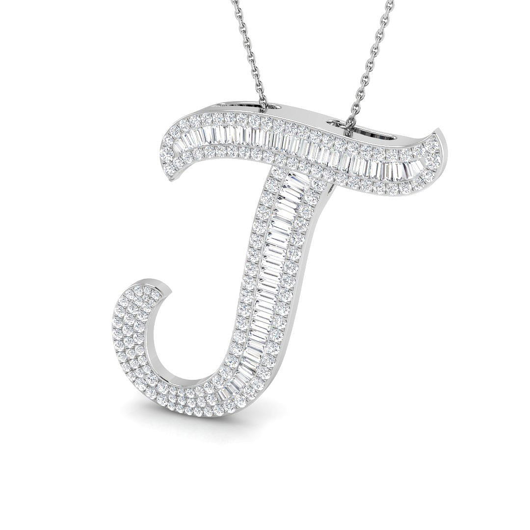 2.13ct Natural Diamond Initials Pendant in 9K White Gold