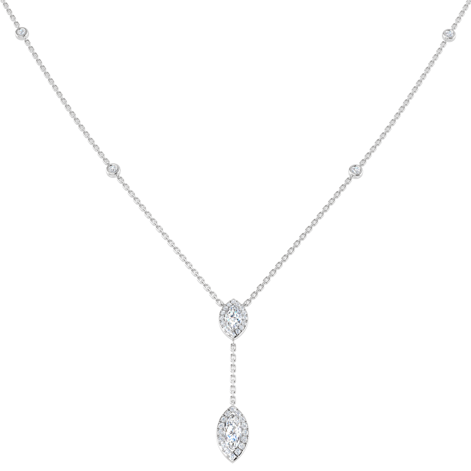 0.65ct Natural Diamond Drop & Trilogy Necklace in 18K White Gold