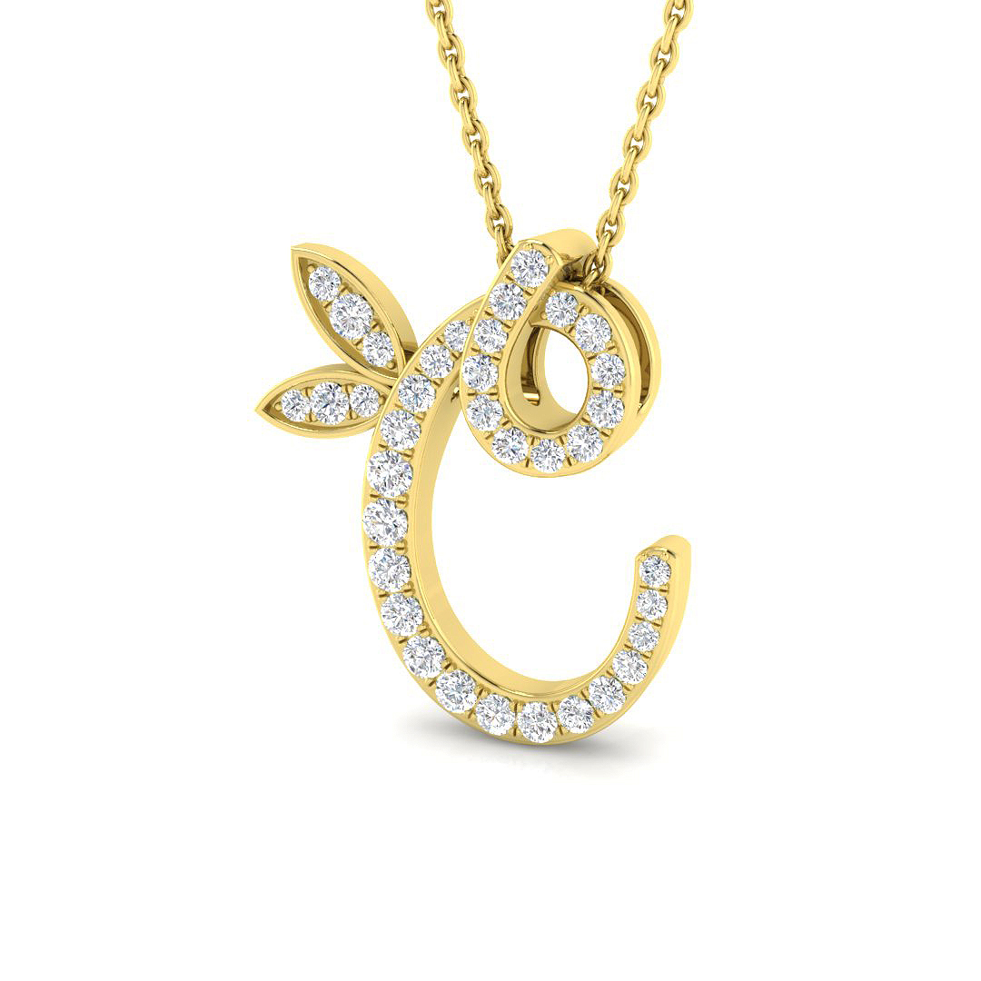 0.31ct Natural Diamond Initials Pendant in 9K Yellow Gold