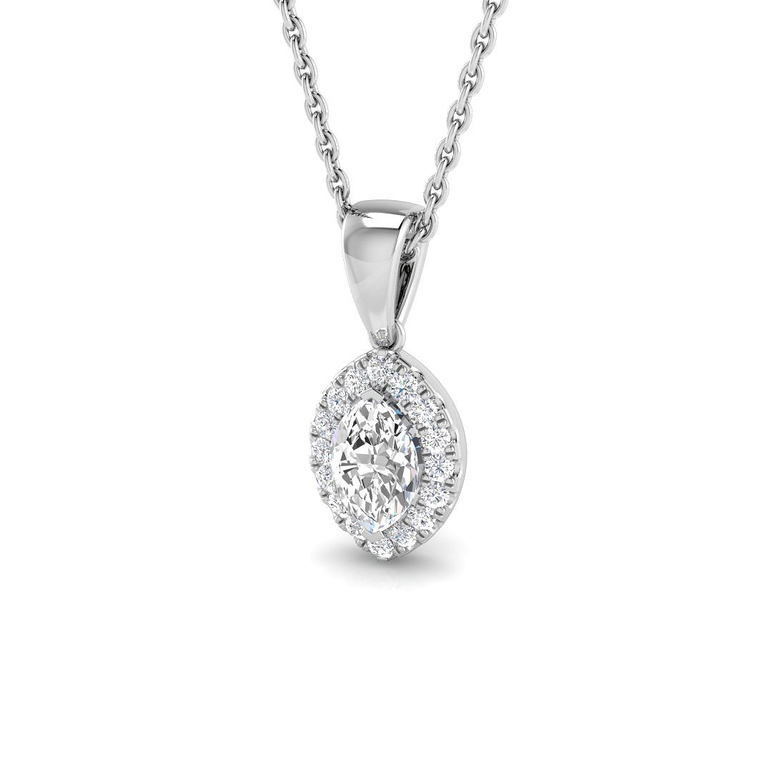 0.42ct Natural Diamond Halo Pendant in 18K White Gold