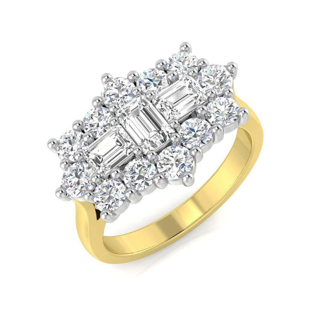 1.87ct Natural Diamond Baguette & Brilliant Ring in 18K Two Tone