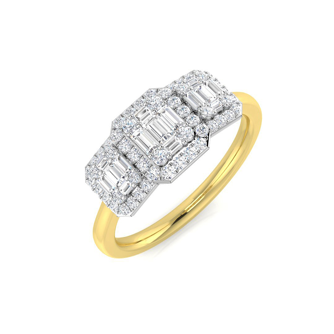0.44ct Natural Diamond Baguette & Brilliant Ring in 18K Yellow Gold